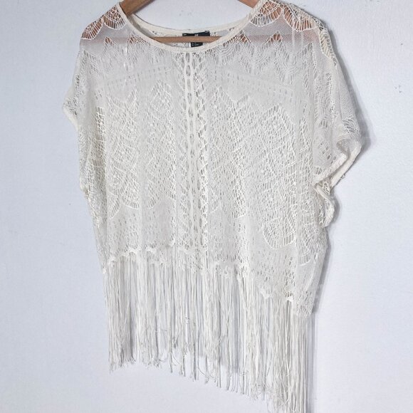 Sheer White Lace Crochet Beachware Coverup Top - Picture 4 of 10